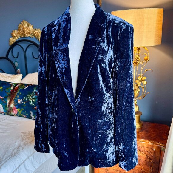 Simons Navy Blue Crushed Velvet Blazer - Picture 1 of 12